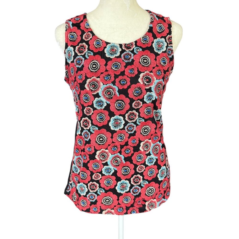Tommy Hilfiger pink and blue floral embroidered sleeveless tank top women's S